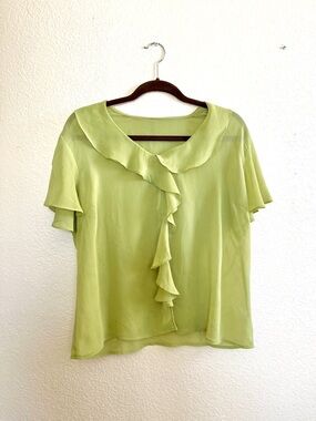 Lime Green chiffon Ruffle Front Women's Top